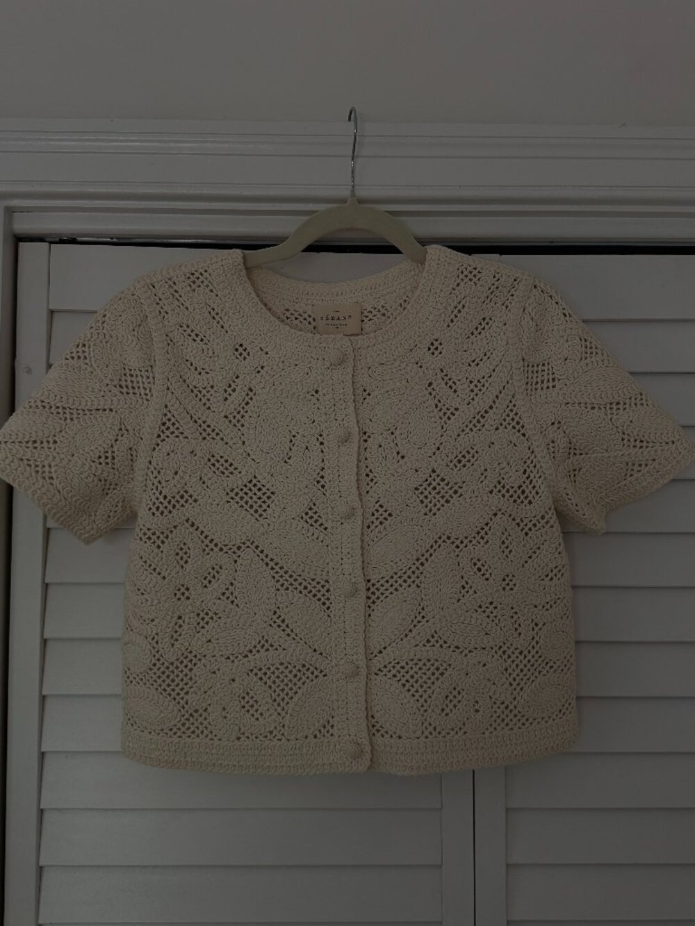 Sezane Norissa Shirt Plain Ecru Guipure - Size S - Picture 4 of 6